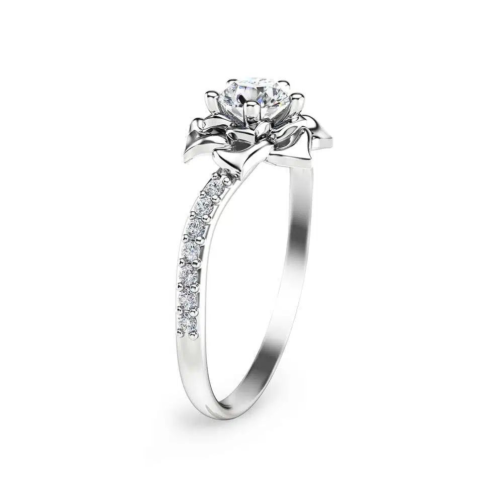 14K White Gold Diamond Ring Flower Engagement Ring Unique Diamond Ring 1 14K White Gold Diamond Ring Flower Engagement Ring Unique Diamond Ring