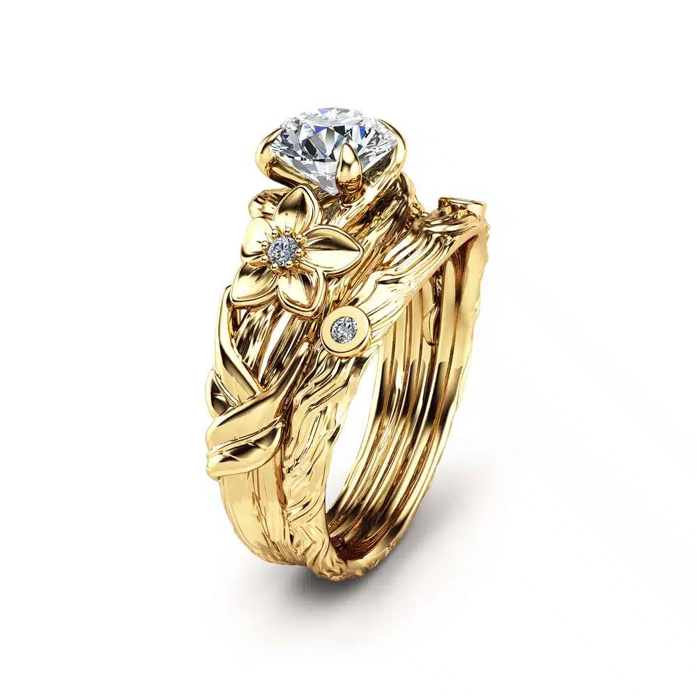 Unique Moissanite Engagement Ring Set Branch 14K Yellow Gold Bridal Set Forever Classic Moissanite Engagement Rings 1 Unique Moissanite Engagement Ring Set Branch 14K Yellow Gold Bridal Set Forever Classic Moissanite Engagement Rings