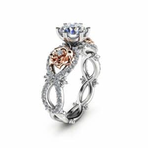 Moissanite Engagement Ring 14K Gold Unique Engagement Ring Unique Moissanite Ring