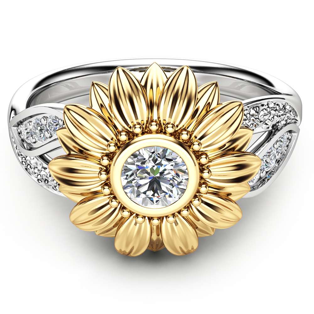 Unique Engagement Ring Natural Diamond 14K Gold Ring Sunflower Engagement Ring Camellia Jewelry 2 Unique Engagement Ring Natural Diamond 14K Gold Ring Sunflower Engagement Ring Camellia Jewelry
