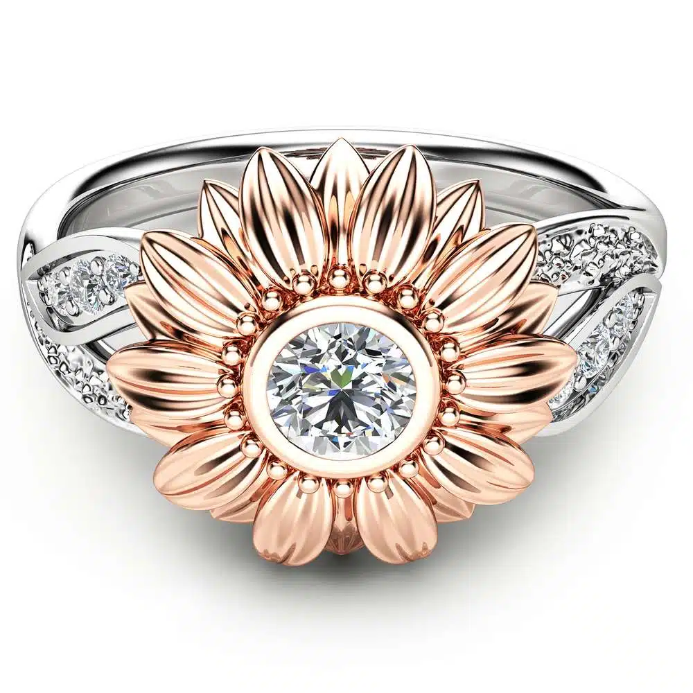 Two Tone Gold Sunflower Engagement Ring Sunflower Diamond Ring Unique Engagement Ring Diamond Flower Ring 2 Two Tone Gold Sunflower Engagement Ring Sunflower Diamond Ring Unique Engagement Ring Diamond Flower Ring