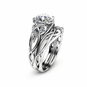 14K White Gold Unique Engagement Rings 2 Carat Moissanite Ring Set Unique Design Engagement Ring Set