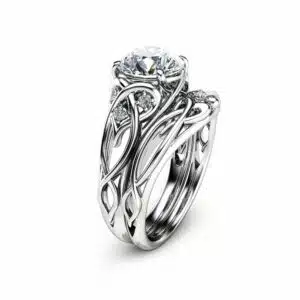 14K White Gold Unique Engagement Rings 2 Carat Moissanite Ring Set Unique Design Engagement Ring Set