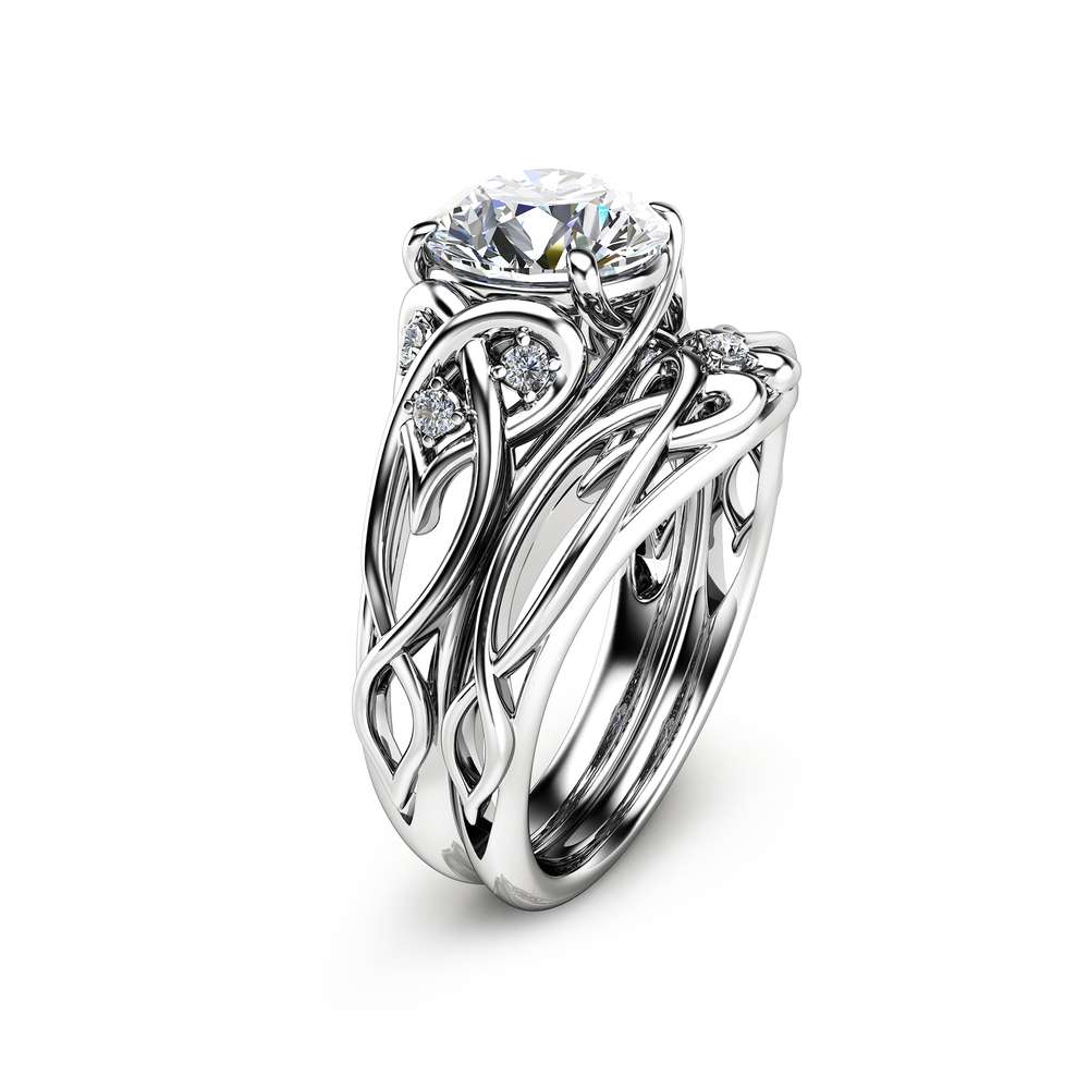 14K White Gold Unique Engagement Rings 2 Carat Moissanite Ring Set Unique Design Engagement Ring Set 1 14K White Gold Unique Engagement Rings 2 Carat Moissanite Ring Set Unique Design Engagement Ring Set