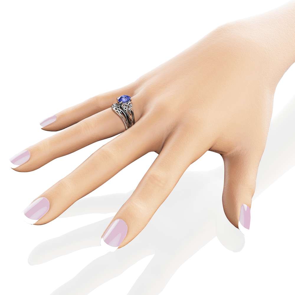 Natural Tanzanite Unique Engagement Rings 14K White Gold Ring Set Unique Design Engagement Ring Set