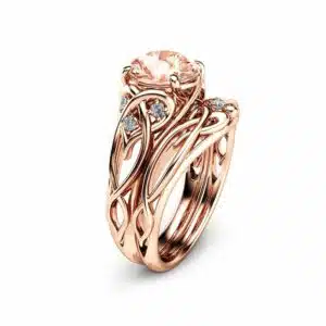 2 Carat Morganite Engagement Rings 14K Rose Gold Ring Set Unique Engagement Rings Rose Gold Morganite Rings
