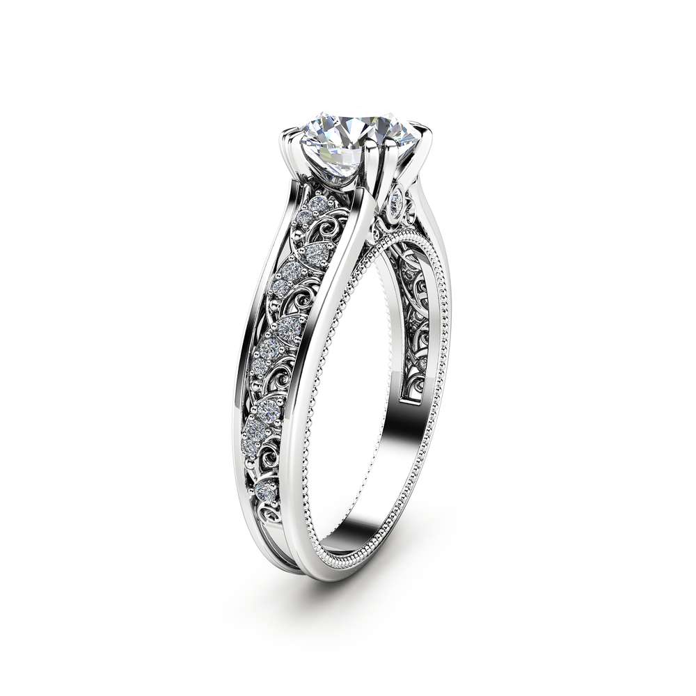 Moissanite Vintage Engagement Ring 14K White Gold Engagement Ring Diamond Moissanite Vintage Ring 1 Moissanite Vintage Engagement Ring 14K White Gold Engagement Ring Diamond Moissanite Vintage Ring