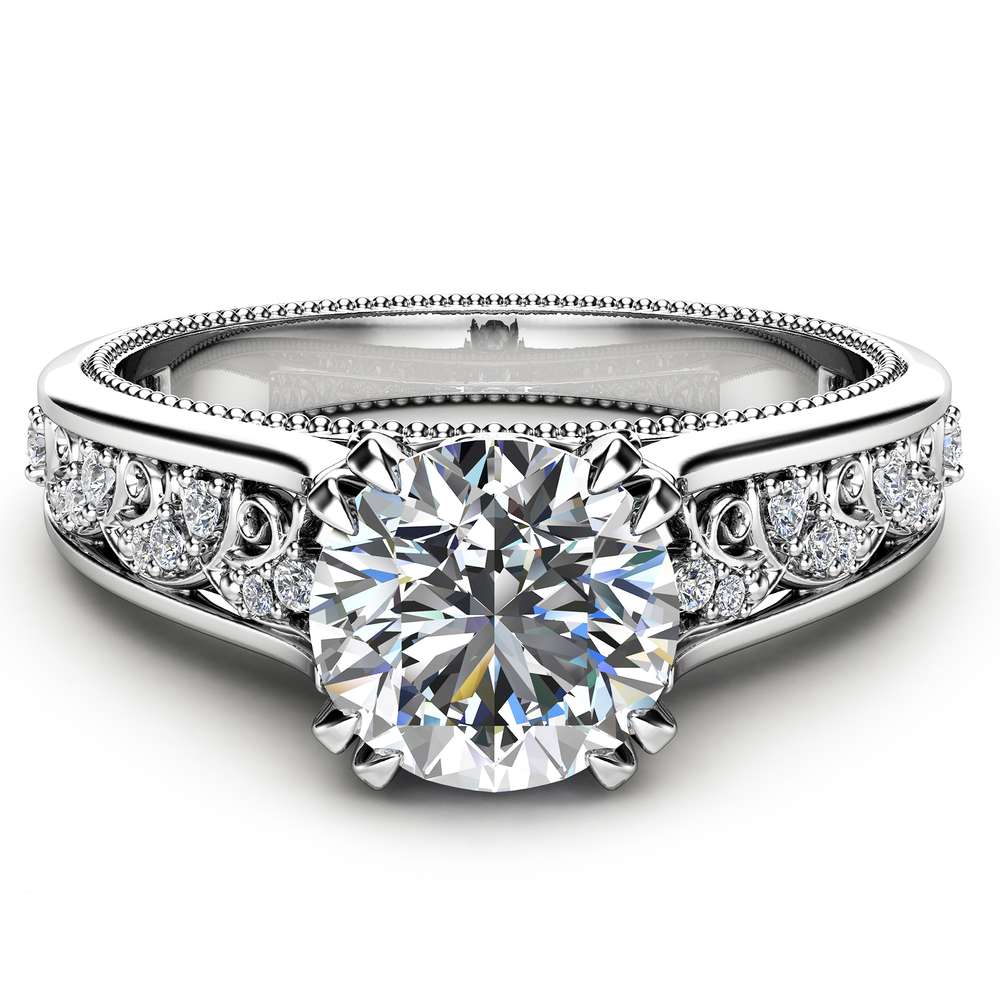 Moissanite Vintage Engagement Ring 14K White Gold Engagement Ring Diamond Moissanite Vintage Ring