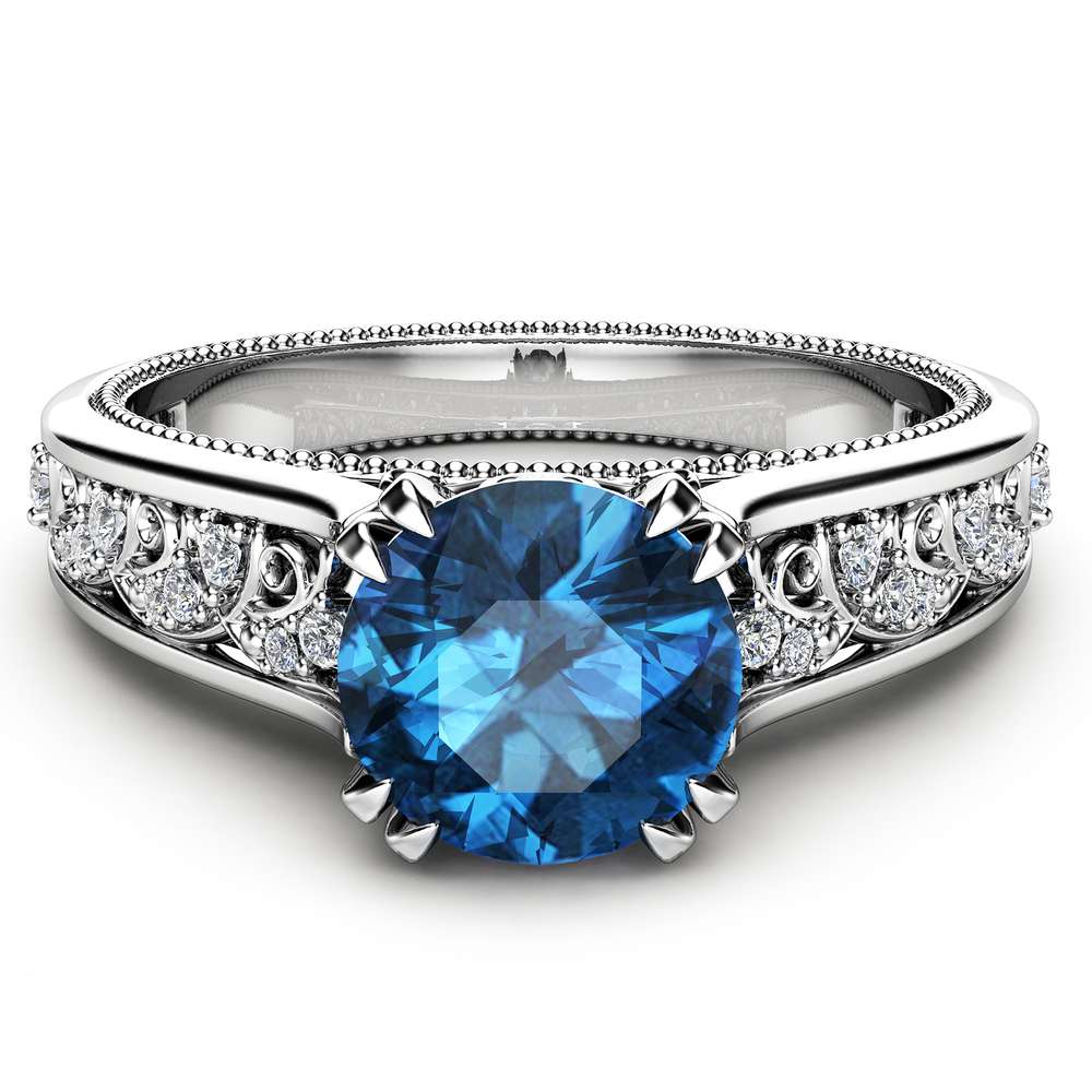 Blue Diamond Vintage Engagement Ring Unique 14K White Gold Engagement Ring Diamond Vintage Ring 2 Blue Diamond Vintage Engagement Ring Unique 14K White Gold Engagement Ring Diamond Vintage Ring
