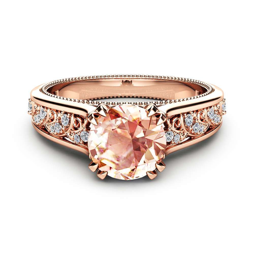 Morganite Vintage Engagement Ring Unique 14K Rose Gold Engagement Ring Diamond Morganite Vintage Ring 2 Morganite Vintage Engagement Ring Unique 14K Rose Gold Engagement Ring Diamond Morganite Vintage Ring