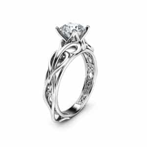 Elven Twist Engagement Ring with Celtic Inspired Design and Intricate Nature Motifs for Unique Wedding Jewelry
