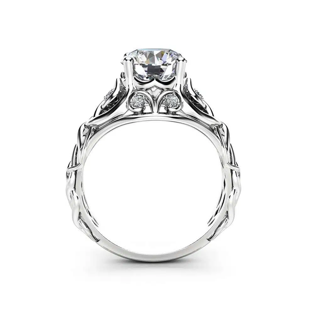 Celtic Moissanite Engagement Ring 14K White Gold Ring Unique Filigree Design Engagement Ring