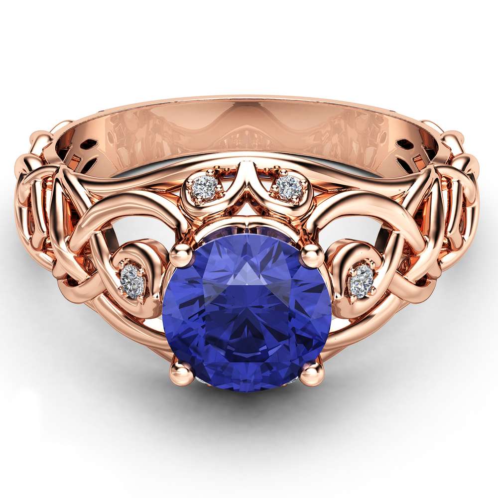 Celtic Bluish Violet Tanzanite Engagement Ring 14K Rose Gold Ring Natural Tanzanite Engagement Ring