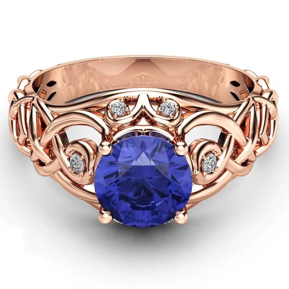 Celtic Bluish Violet Tanzanite Engagement Ring 14K Rose Gold Ring Natural Tanzanite Engagement Ring