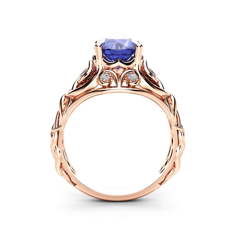 Celtic Bluish Violet Tanzanite Engagement Ring 14K Rose Gold Ring Natural Tanzanite Engagement Ring