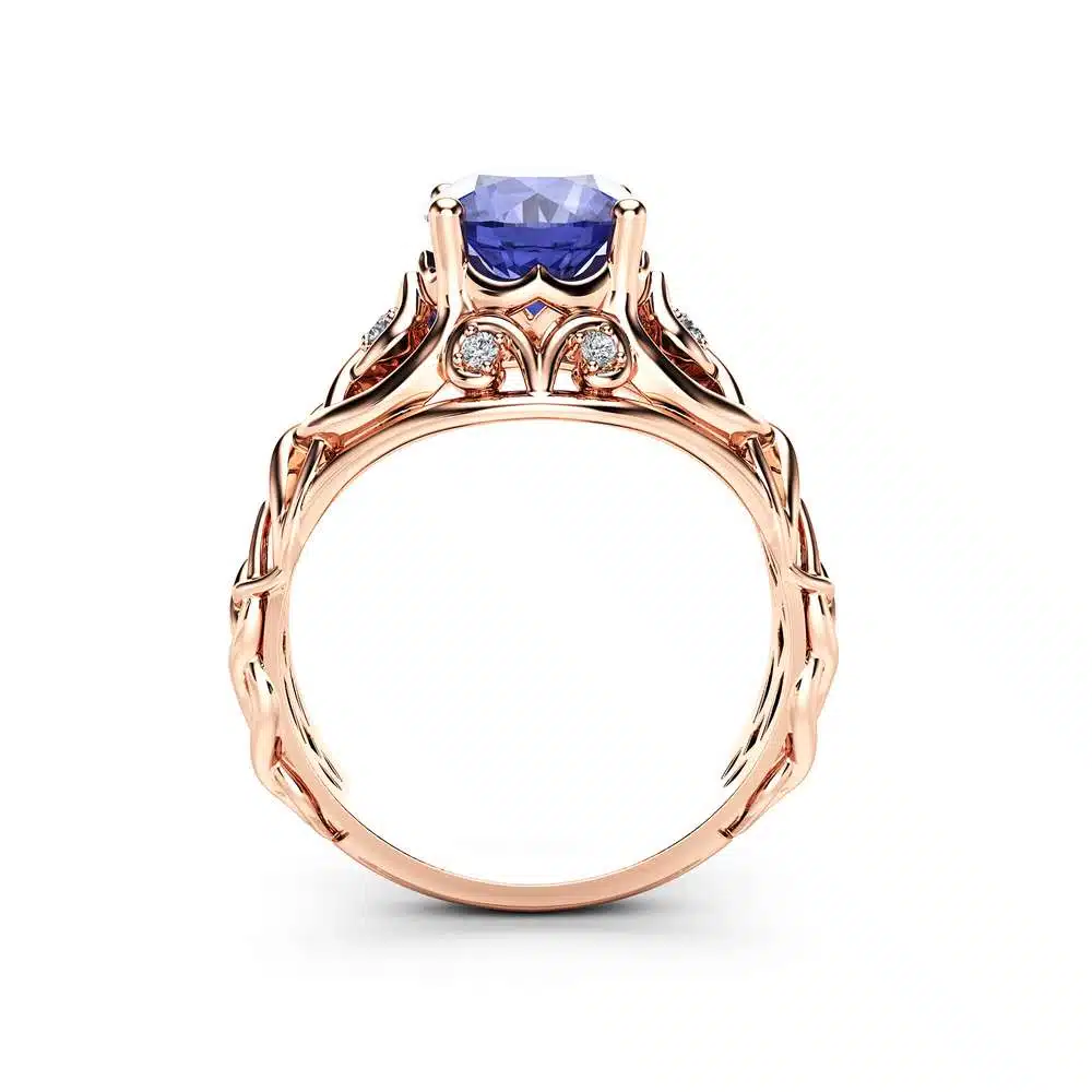 Celtic Bluish Violet Tanzanite Engagement Ring 14K Rose Gold Ring Natural Tanzanite Engagement Ring