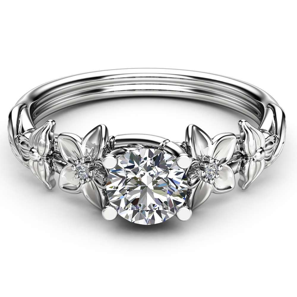 Flower Diamond Engagement Ring 14K White Gold Floral Ring Diamond Ring 2 Flower Diamond Engagement Ring 14K White Gold Floral Ring Diamond Ring