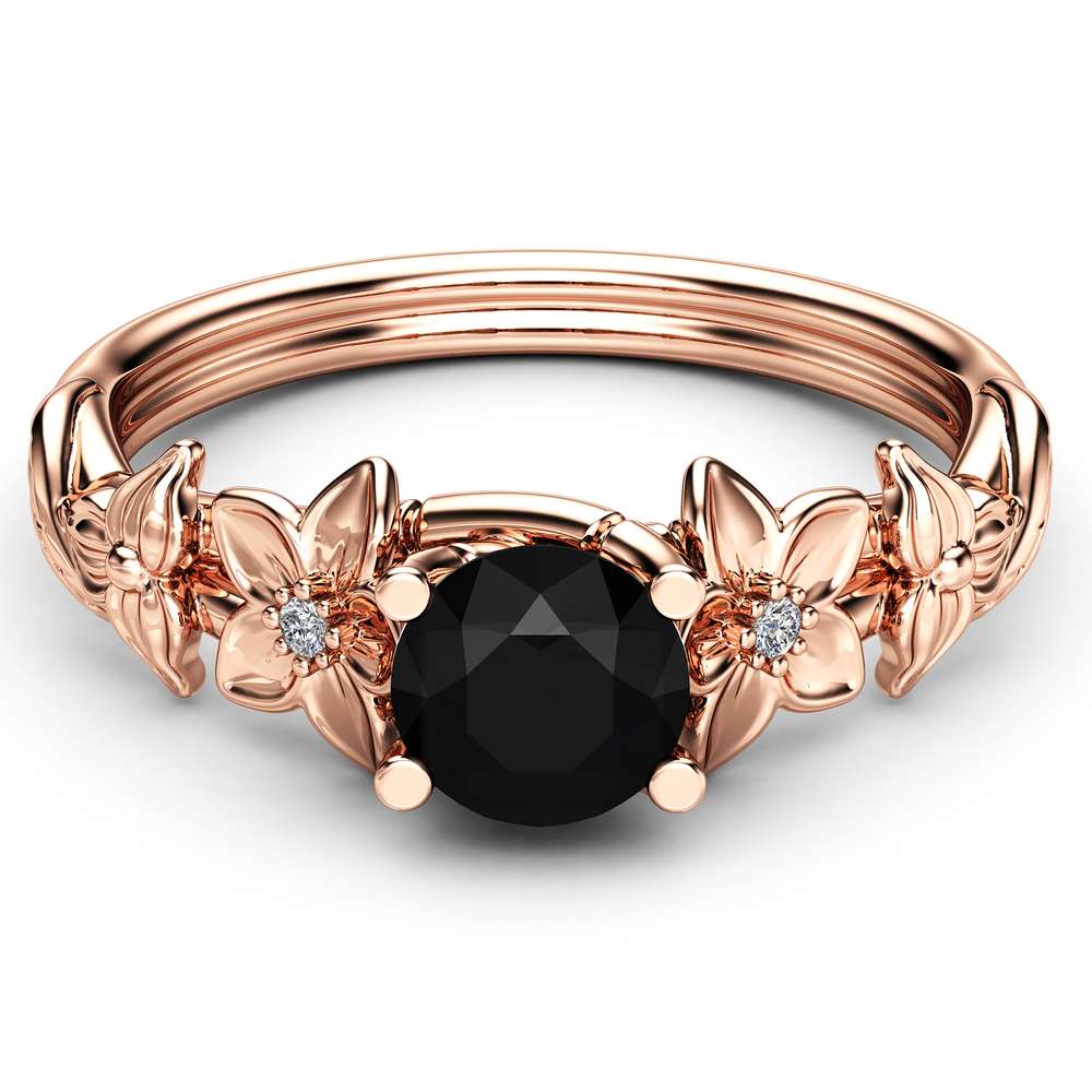 Black Diamond Engagement Ring 14K Rose Gold Diamond Ring Unique Flower Design Ring 2 Black Diamond Engagement Ring 14K Rose Gold Diamond Ring Unique Flower Design Ring