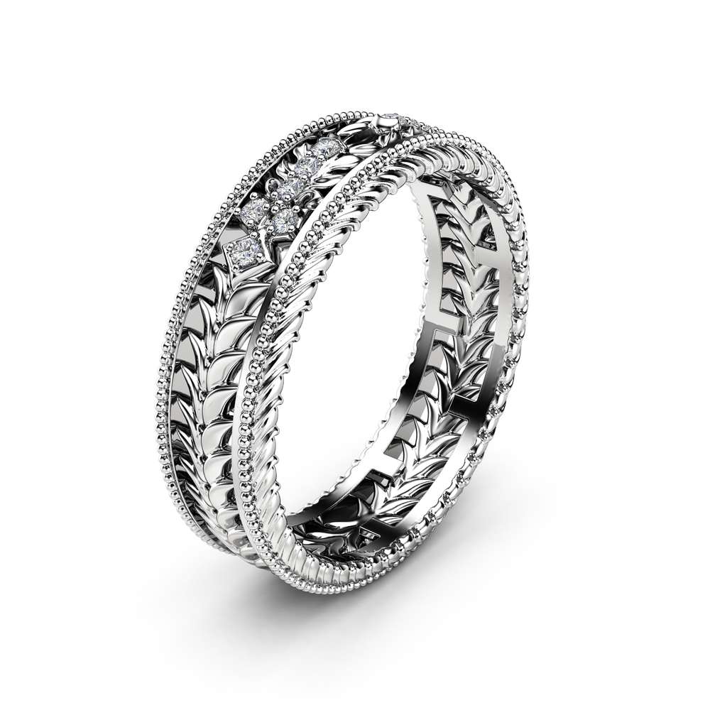 Unique Filigree Wedding Band 14K White Gold Ring Unique Diamonds Wedding Band Unisex Wedding Ring 1 Unique Filigree Wedding Band 14K White Gold Ring Unique Diamonds Wedding Band Unisex Wedding Ring
