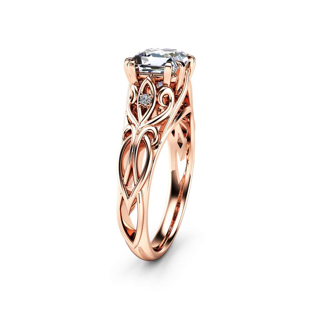Victorian Princess Cut Moissanite Engagement Ring 14K Rose Gold Ring Unique Engagement Ring 1 Victorian Princess Cut Moissanite Engagement Ring 14K Rose Gold Ring Unique Engagement Ring