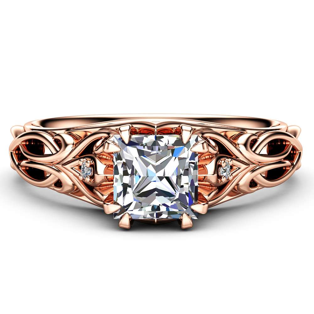 Victorian Princess Cut Moissanite Engagement Ring 14K Rose Gold Ring Unique Engagement Ring 2 Victorian Princess Cut Moissanite Engagement Ring 14K Rose Gold Ring Unique Engagement Ring