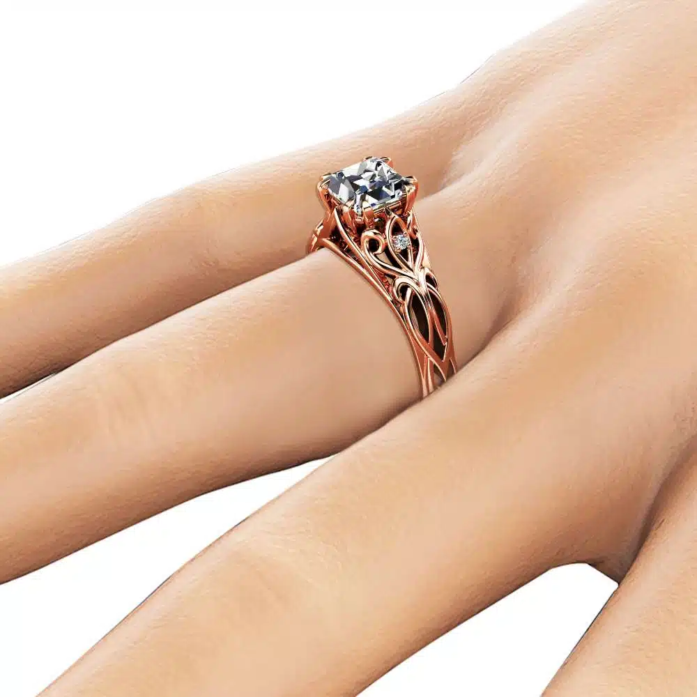 Victorian Princess Cut Moissanite Engagement Ring 14K Rose Gold Ring Unique Engagement Ring