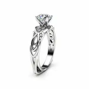 Moissanite Engagement Ring Rose Gold Heart Shaped Band Moissanite Wedding Ring