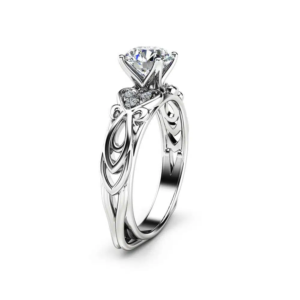 Moissanite Engagement Ring Rose Gold Heart Shaped Band Moissanite Wedding Ring 1 Moissanite Engagement Ring Rose Gold Heart Shaped Band Moissanite Wedding Ring