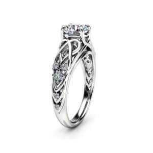 Celtic Moissanite Engagement Ring 14K White Gold Moissanite Ring Filigree Engagement Ring