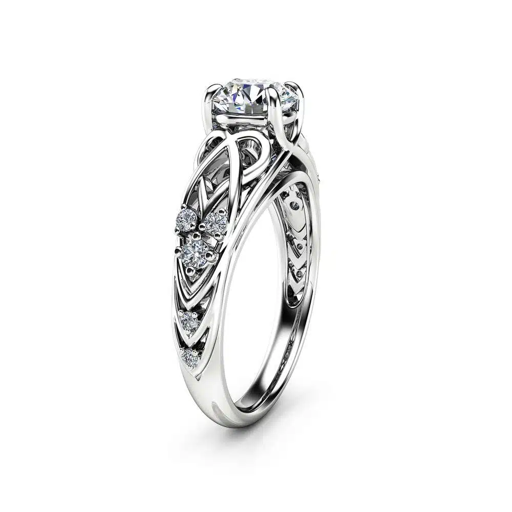 Celtic Moissanite Engagement Ring 14K White Gold Moissanite Ring Filigree Engagement Ring 1 Celtic Moissanite Engagement Ring 14K White Gold Moissanite Ring Filigree Engagement Ring