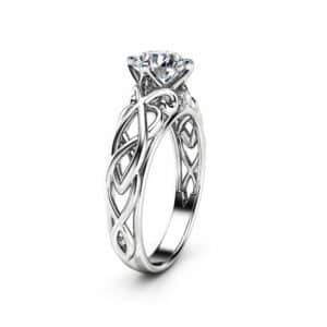 Unique Victorian Moissanite Engagement Ring 14K White Gold Ring Unique Art Deco Engagement Ring