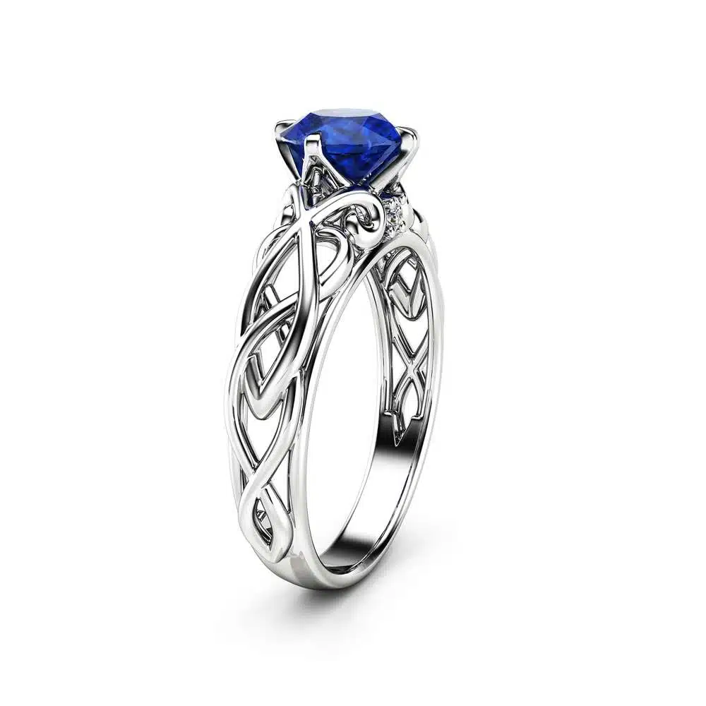 Victorian Natural Blue Sapphire Engagement Ring 14K White Gold Ring Unique Art Deco Engagement Ring 1 Victorian Natural Blue Sapphire Engagement Ring 14K White Gold Ring Unique Art Deco Engagement Ring