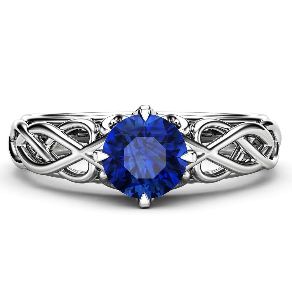 Victorian Natural Blue Sapphire Engagement Ring 14K White Gold Ring Unique Art Deco Engagement Ring