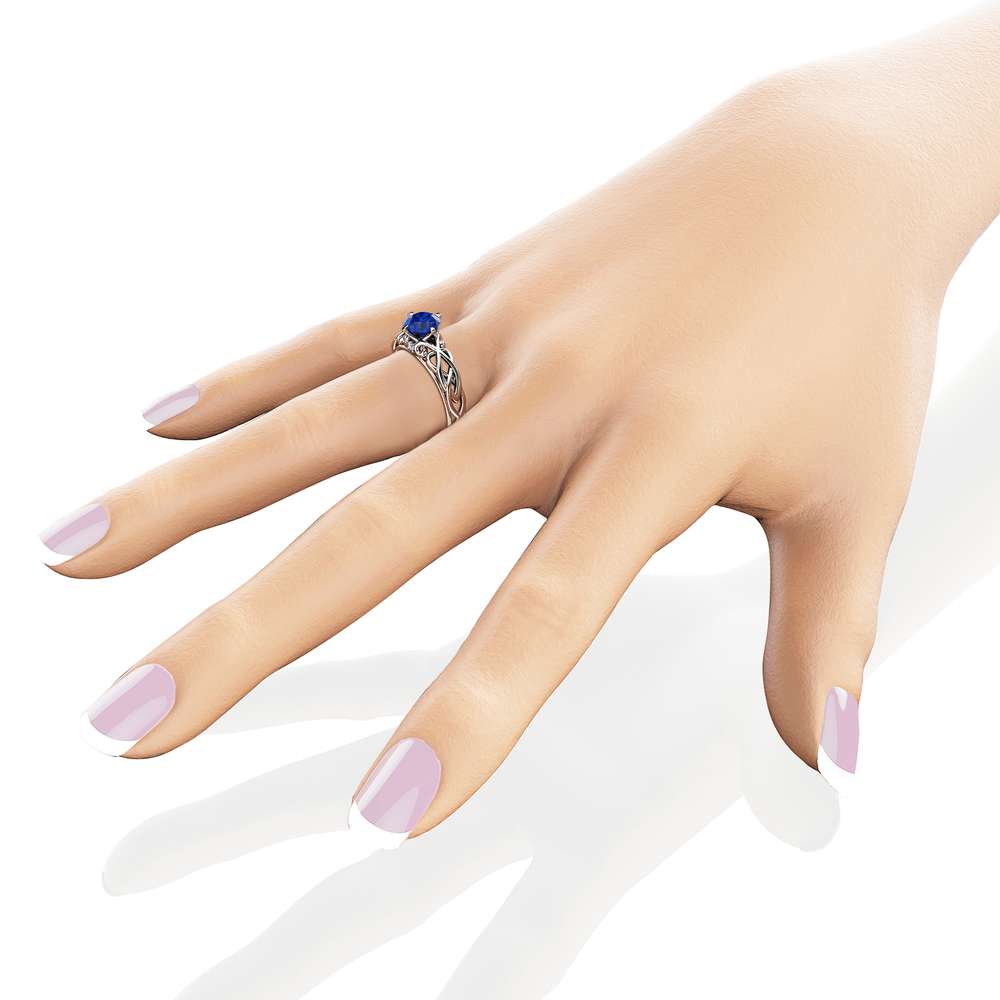 Victorian Natural Blue Sapphire Engagement Ring 14K White Gold Ring Unique Art Deco Engagement Ring