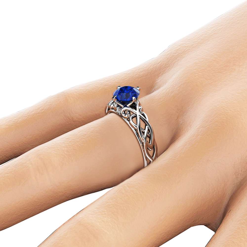 Victorian Natural Blue Sapphire Engagement Ring 14K White Gold Ring Unique Art Deco Engagement Ring