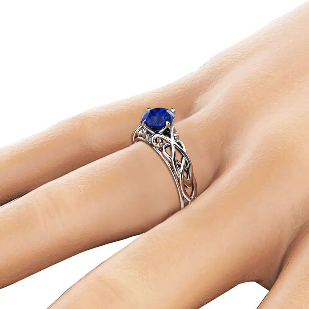 Victorian Natural Blue Sapphire Engagement Ring 14K White Gold Ring Unique Art Deco Engagement Ring 4 Victorian Natural Blue Sapphire Engagement Ring 14K White Gold Ring Unique Art Deco Engagement Ring