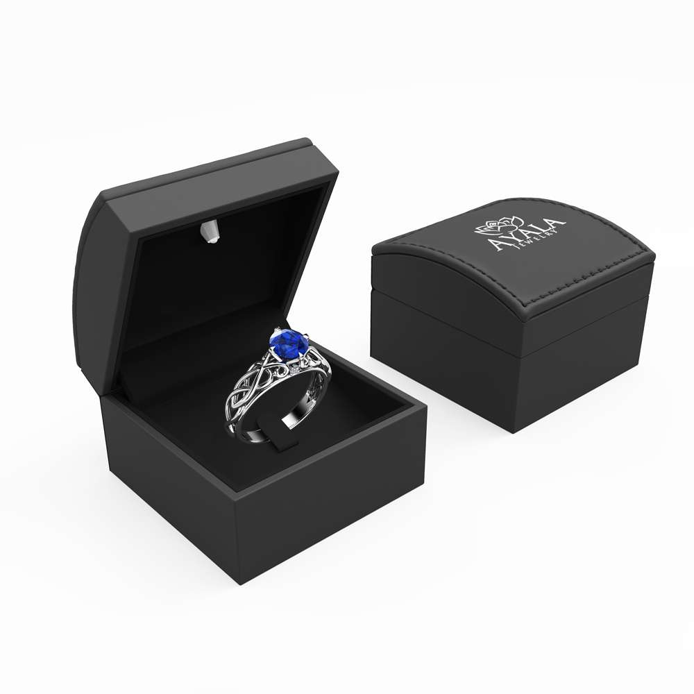 Victorian Natural Blue Sapphire Engagement Ring 14K White Gold Ring Unique Art Deco Engagement Ring