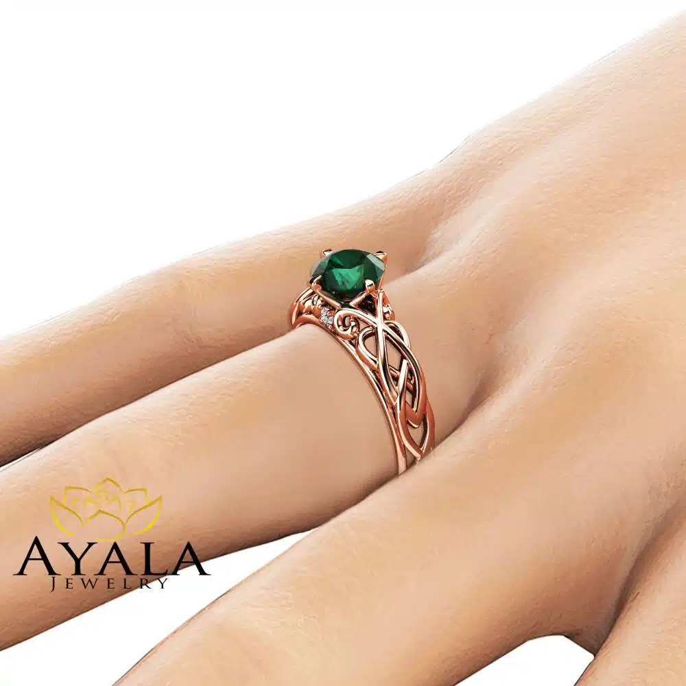 Unique Victorian Emerald Engagement Ring 14K Rose Gold Ring Art Deco Emerald Engagement Ring 4 Unique Victorian Emerald Engagement Ring 14K Rose Gold Ring Art Deco Emerald Engagement Ring