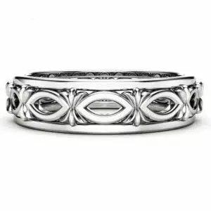 Unique Unisex Wedding Ring 14K White Gold Wedding Band Art Deco Ring Filigree Wedding Ring