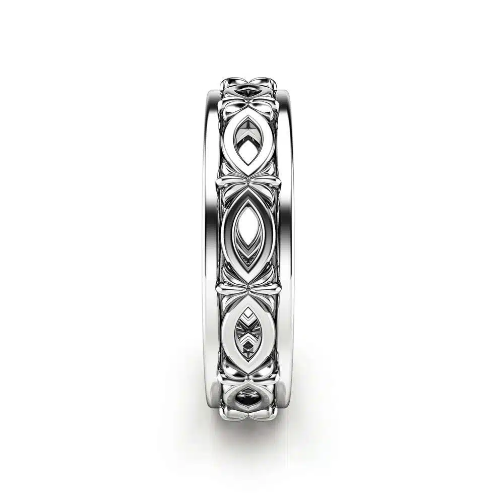 Unique Unisex Wedding Ring 14K White Gold Wedding Band Art Deco Ring Filigree Wedding Ring
