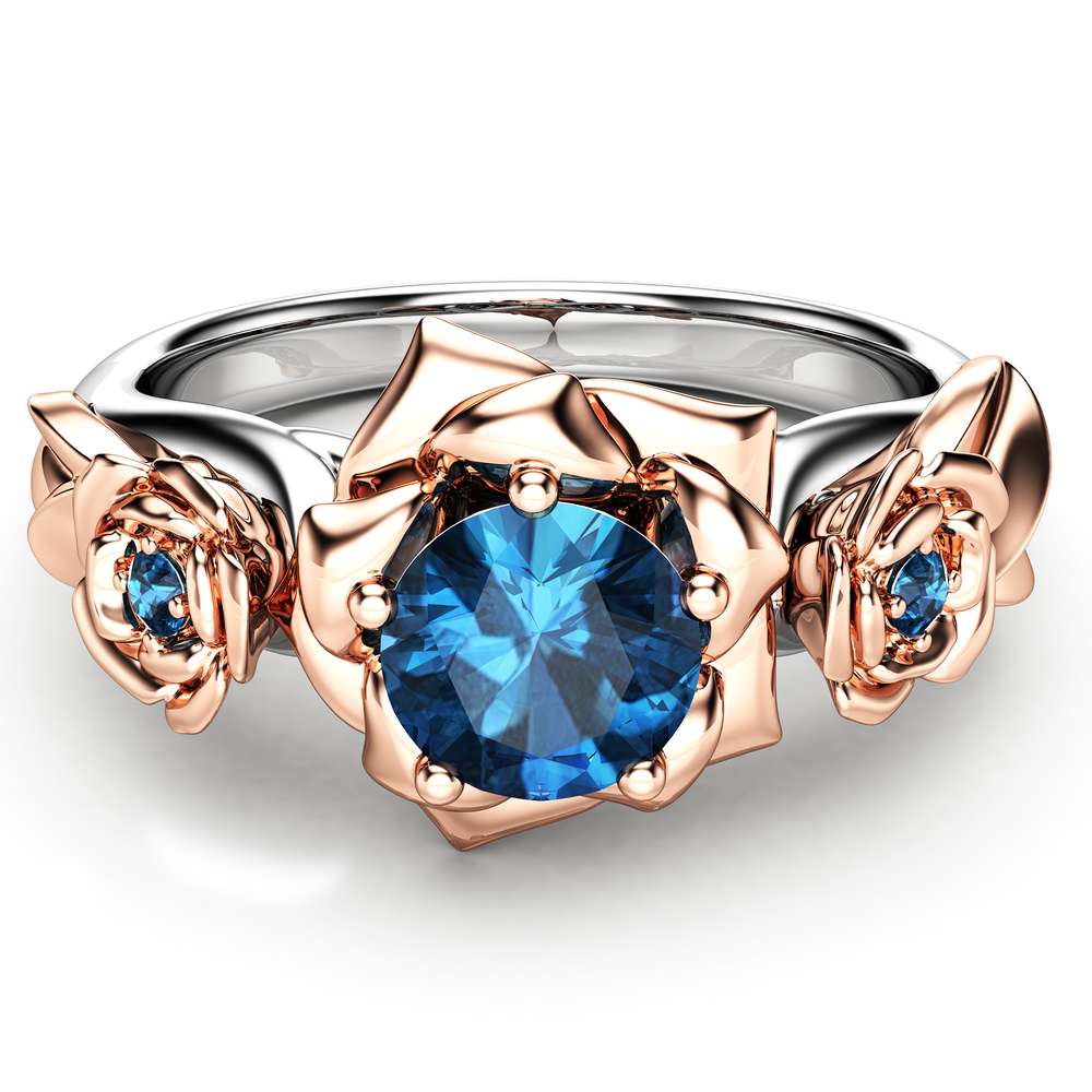 Blue Diamond Engagement Ring White Gold Ring Rose Engagement Ring Gold Diamond  Ring
