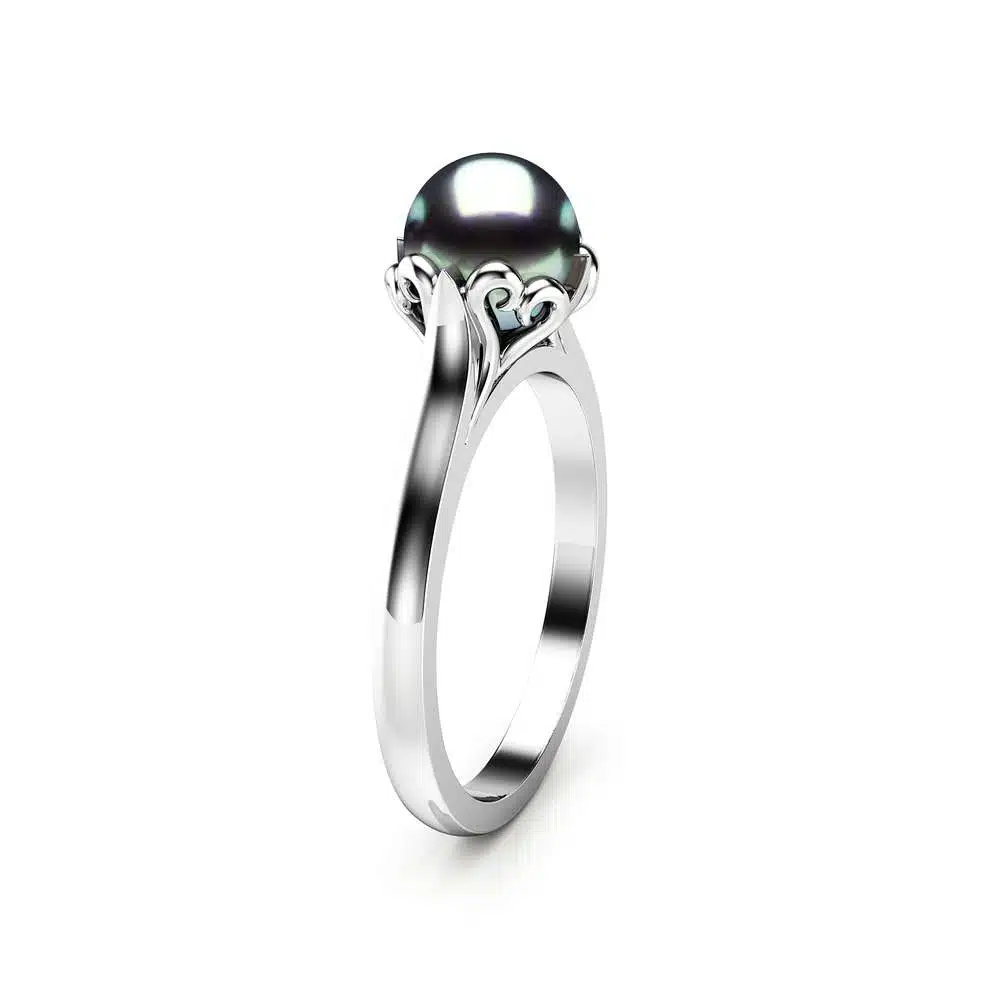 Black Pearl Engagement Ring White Gold Ring Solitaire Engagement Ring Pearl Ring 1 Black Pearl Engagement Ring White Gold Ring Solitaire Engagement Ring Pearl Ring