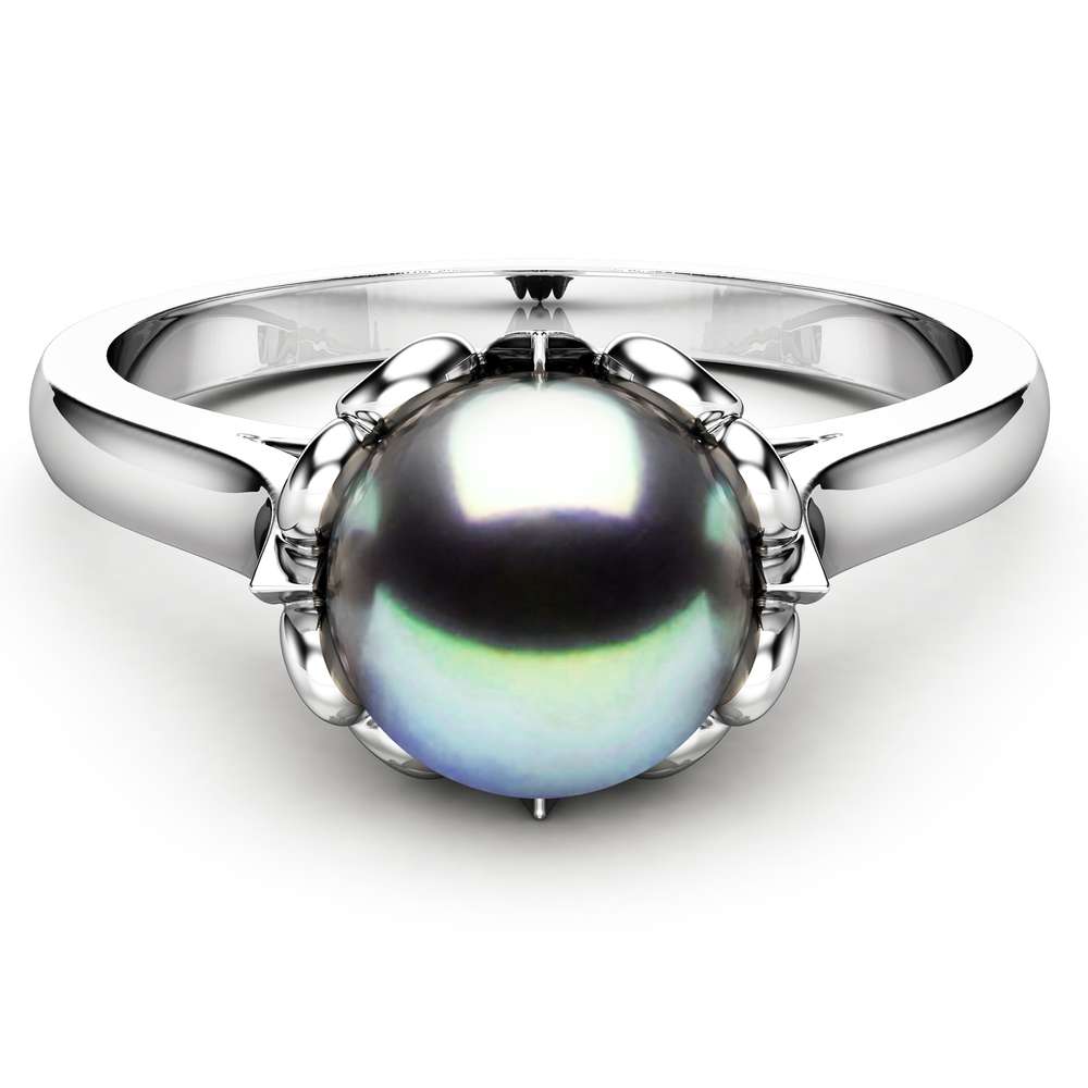 Black Pearl Engagement Ring White Gold Ring Solitaire Engagement Ring Pearl Ring