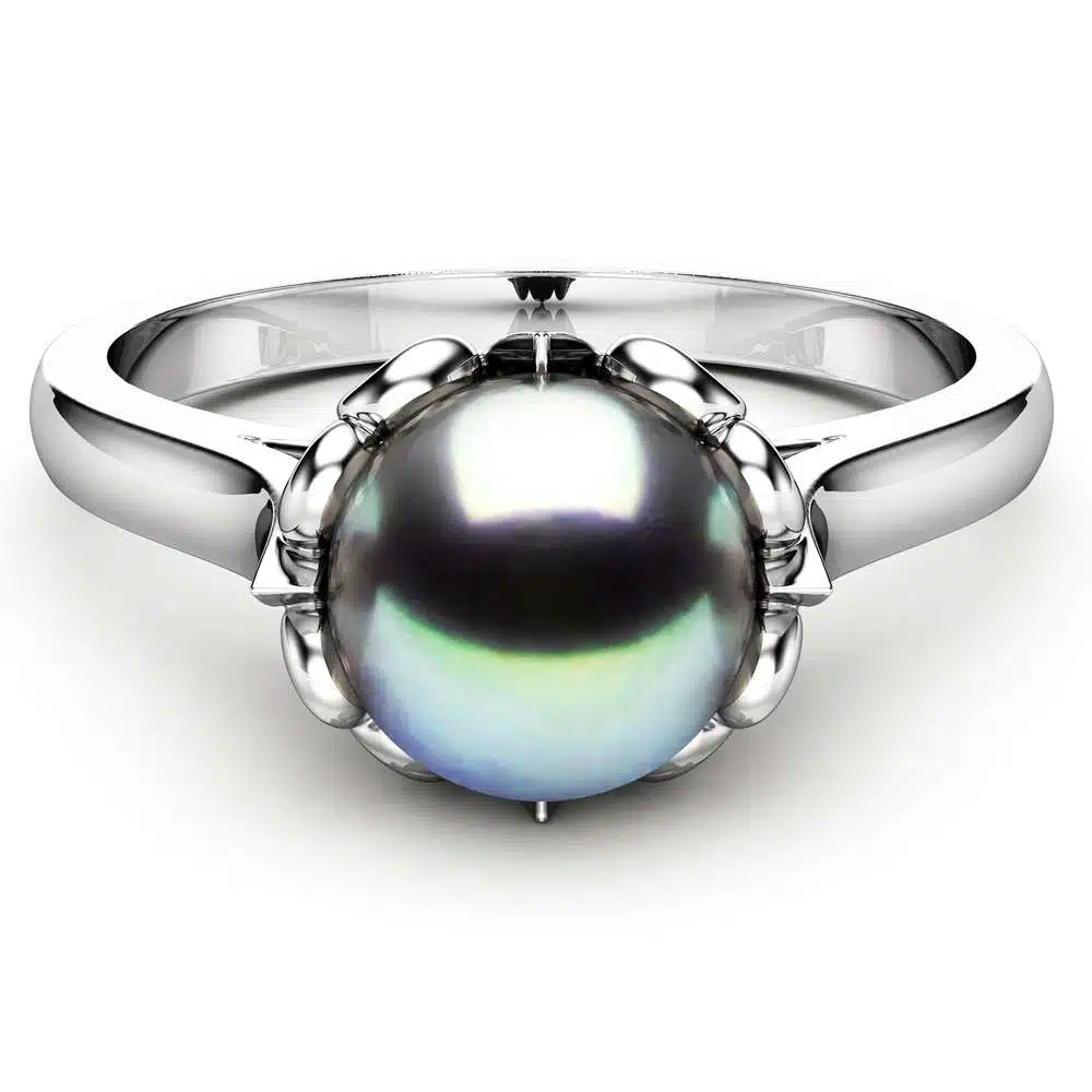 Black Pearl Engagement Ring White Gold Ring Solitaire Engagement Ring Pearl Ring 2 Black Pearl Engagement Ring White Gold Ring Solitaire Engagement Ring Pearl Ring