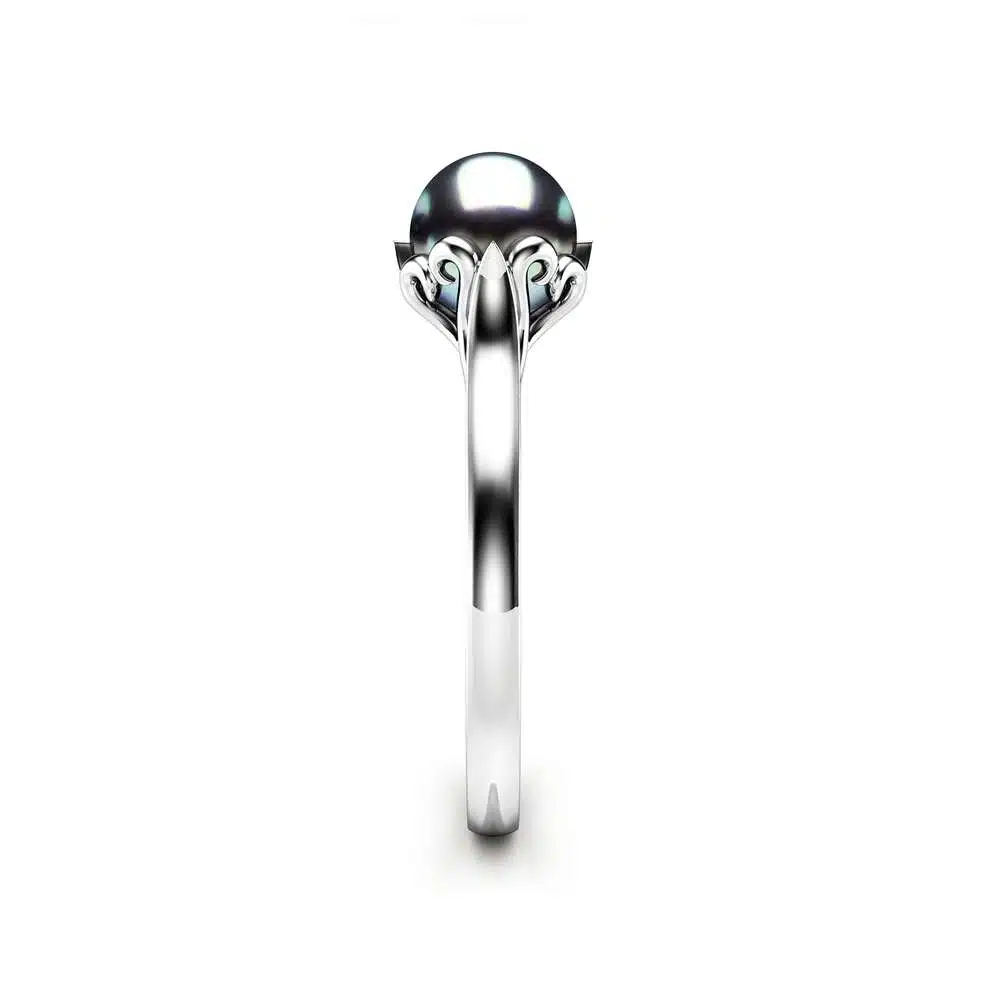 Black Pearl Engagement Ring White Gold Ring Solitaire Engagement Ring Pearl Ring 3 Black Pearl Engagement Ring White Gold Ring Solitaire Engagement Ring Pearl Ring