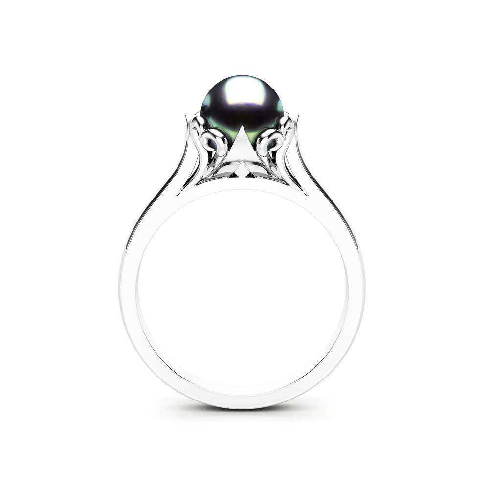 Black Pearl Engagement Ring White Gold Ring Solitaire Engagement Ring Pearl Ring