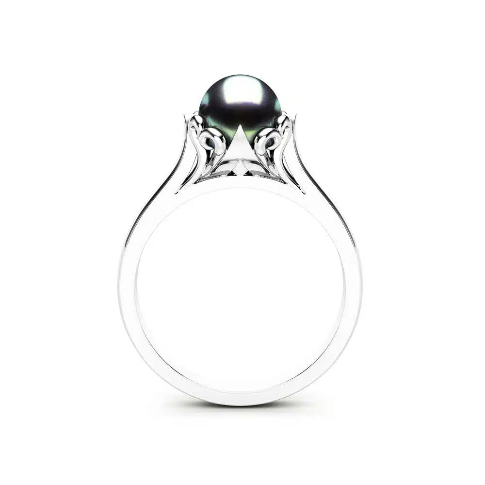 Black Pearl Engagement Ring White Gold Ring Solitaire Engagement Ring Pearl Ring 4 Black Pearl Engagement Ring White Gold Ring Solitaire Engagement Ring Pearl Ring