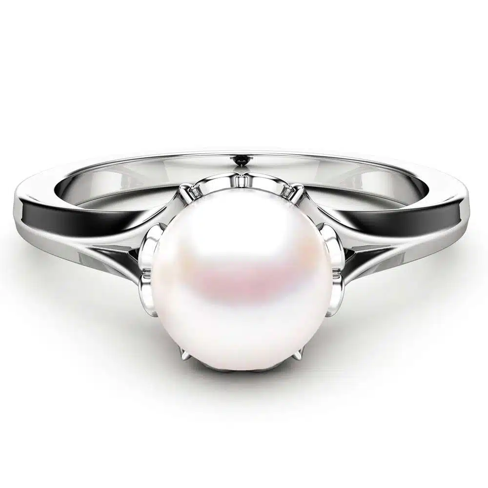 Pearl Engagement Ring White Gold Ring Solitaire Engagement Ring Gold Pearl Ring