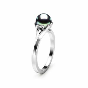 Black Pearl Engagement Ring White Gold Ring Solitaire Engagement Ring Gold Pearl Ring