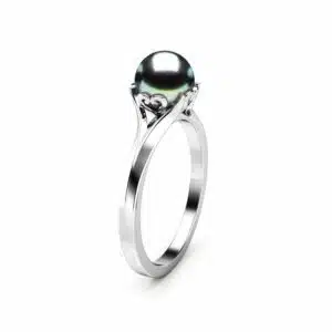 Black Pearl Engagement Ring White Gold Ring Solitaire Engagement Ring Gold Pearl Ring